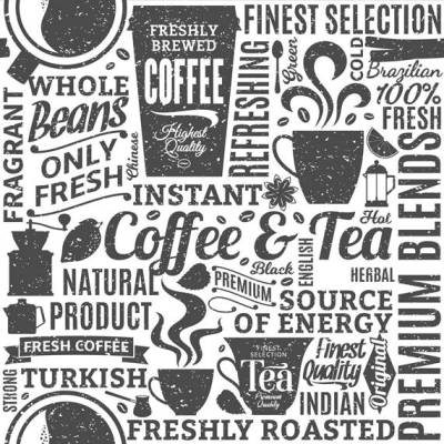 Baumwolldruck Tea & Coffee weiß schwarz – Stoff für Masken, Kleidung & Deko – 100% Baumwolle