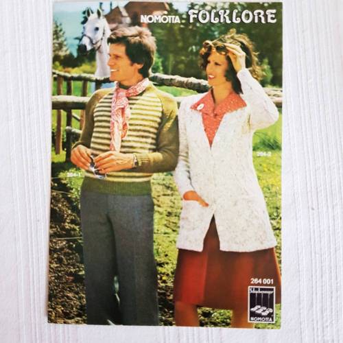 Vintage Strickanleitung Folklore für einen Herrenpullover und Damenjacke mit Zopfmuster