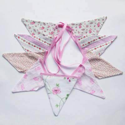 Stoff Girlande rosa Rosen, 9 Wimpel, Wimpelkette Rosen, romatische Stoffgirlande, Wimpel-Girlande rosa, Stoffgirlande, Unikat