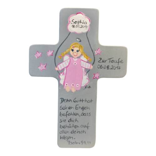 Schutzengelkreuz für Mädchen Taufkreuz, Kinderkreuz Geschenk zur Taufe / Geburt