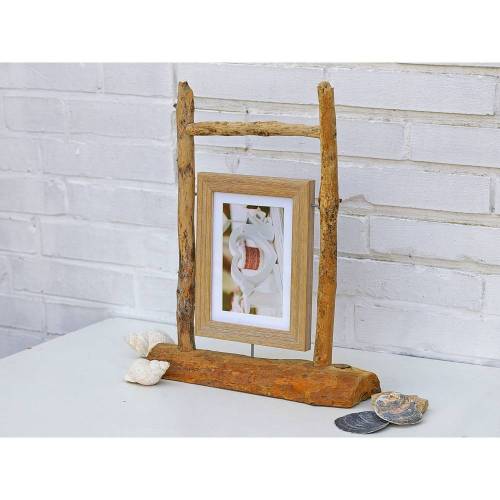 Einzigartiger Bilderrahmen im Ständer aus Treibholz, maritimer Rahmen für Fotos, Geschenk für Meerliebher, nautische Wohnaccessoires