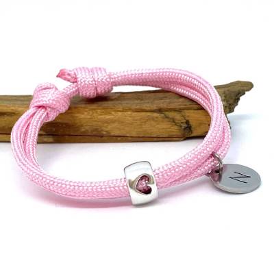 Buchstabenarmband mit Schiebeperle Herz - handgestempelt