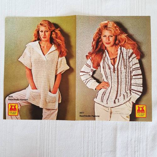 Vintage Strickanleitung Baumwollnetzpulli, Häkelanleitung Langer Häkelpulli 