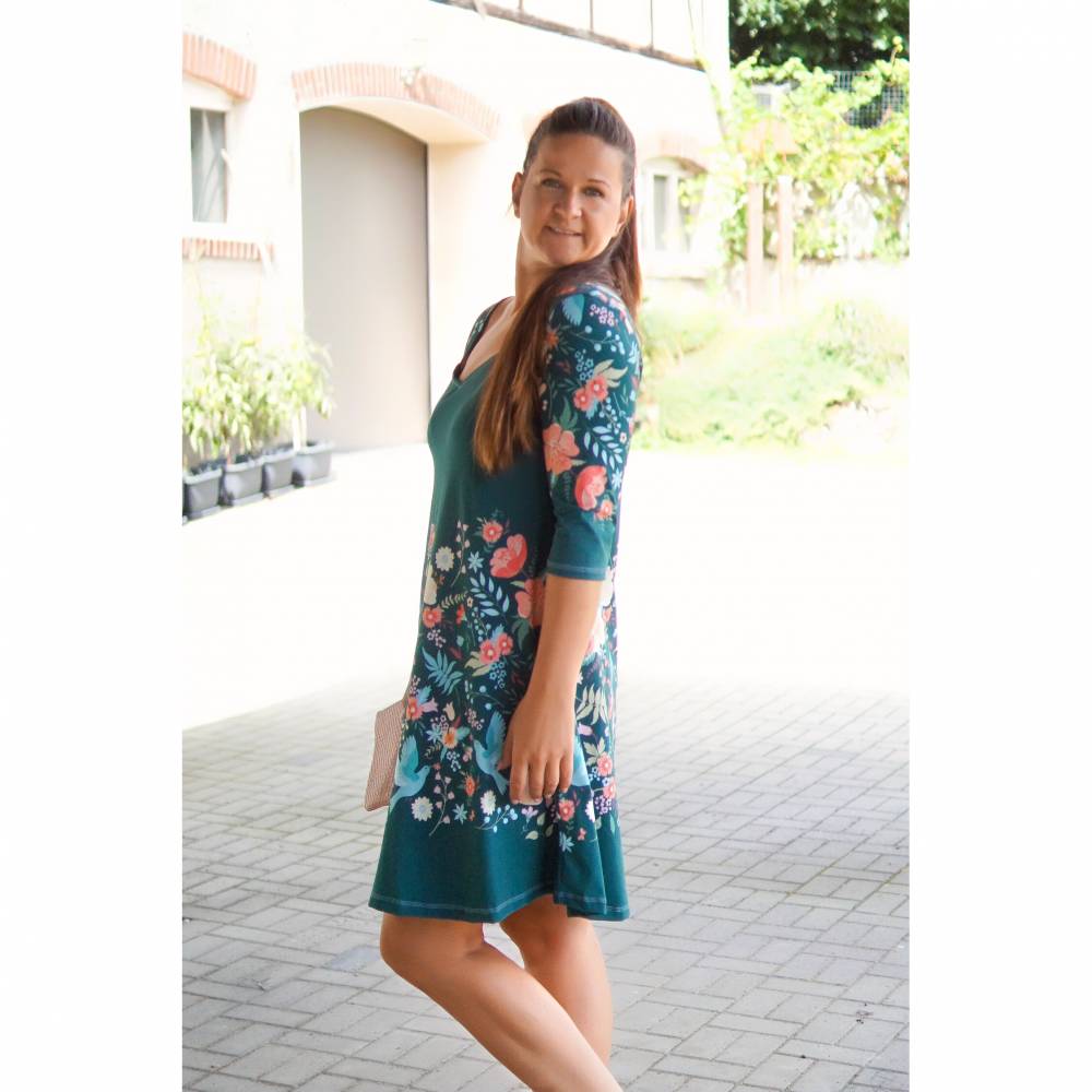 Jersey Flower Birds petrol Bild 3