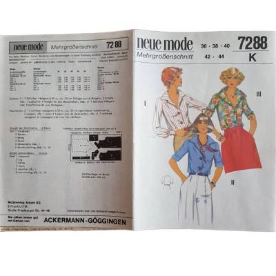 Vintage Schnittmuster Blusen Neue Mode 7288 K Mehrgrößenschnitt 36/38 40/42 – 80er Jahre Original mit Fotonähkurs