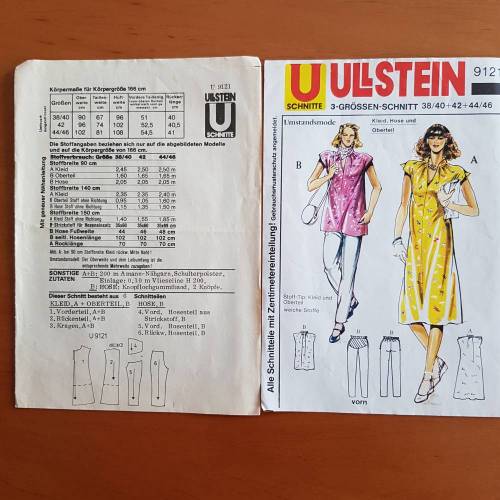 Vintage Schnittmuster Ullstein 9121 3-Größenschnitt, Umstandsmode, Kleid, Hose, Oberteil, 38/40, 42, 44/46