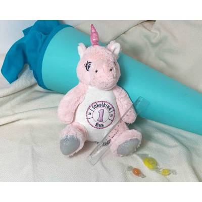 Schulanfang Einhorn Stofftier zur Einschulung Geschenk für Mädchen personalisiert mit Schulkind und Name