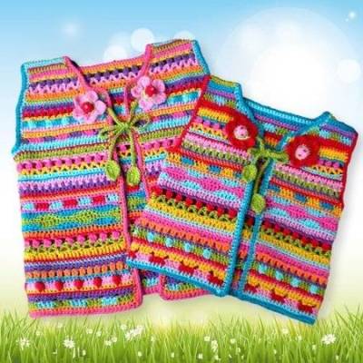 Häkelanleitung Weste kunterbunt - 2 Größen