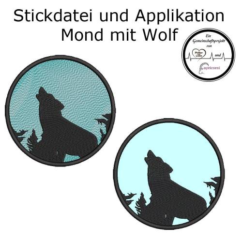 Stickdatei heulender Wolf Vollstick und Applikation 3 Größen