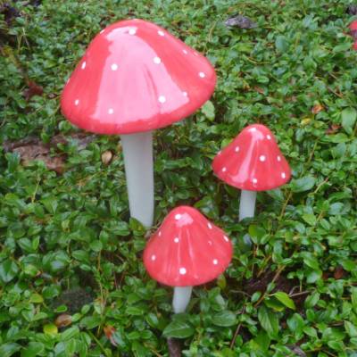 Fliegenpilze für Garten oder Wintergarten 3er Set, Handarbeit