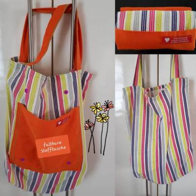 Faltbare Stofftasche aus Upcycling – Retro Einkaufsbeutel Einzelanfertigung Unikat