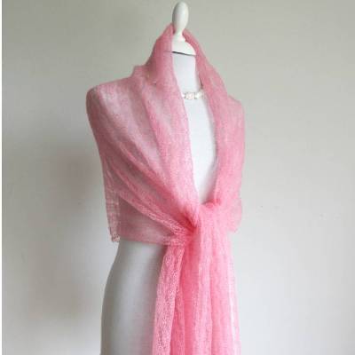 Brautschal rosa, gestrickte Hochzeitstola, Braustola, Lace Stola, Mohairstola, Umschlagtuch, Sommer Stola