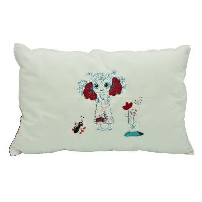 Romantisch verspieltes Kuschelkissen – besticktes Unikat aus Vintage-Baumwolle, 50 x 33 cm