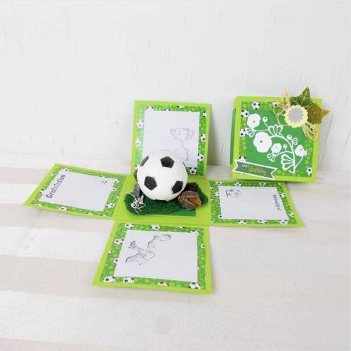 Explosionsbox Geburtstag, grün, Fußball, Geldgeschenk