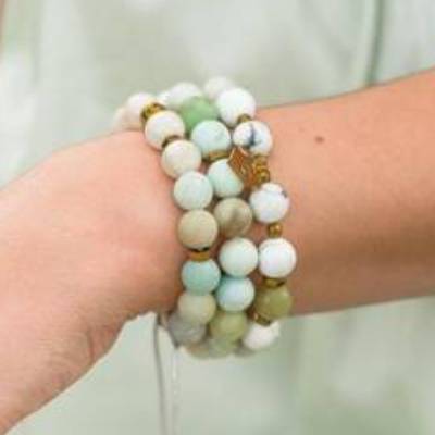 Damen Armband-Set aus Edelsteinen Howlith Amazonit und Hämatit, Geschenk für sie, 10 mm
