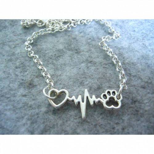 Mein Herz schlägt für mein Tier Halskette, versilbert, Pfote,  
