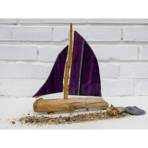 Segelschiff aus Treibholz und Tiffanyglas, Treibholz, Wohndeko, Tiffanykunst, Dekoration, maritim, Segelschiff zum Träumen