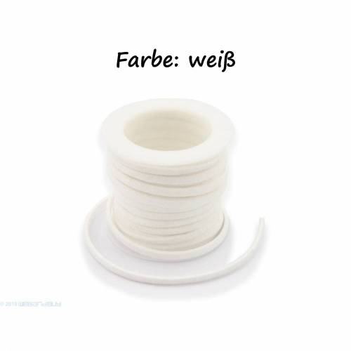 Kunstlederband in Wildlederoptik Farbe: Weiß 5m lang 1,5mm dick 3mm breit