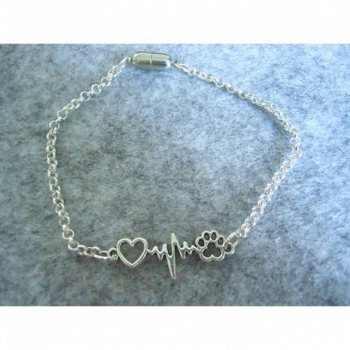 Mein Herz schlägt für mein Tier Armband , versilbert, Pfote,  