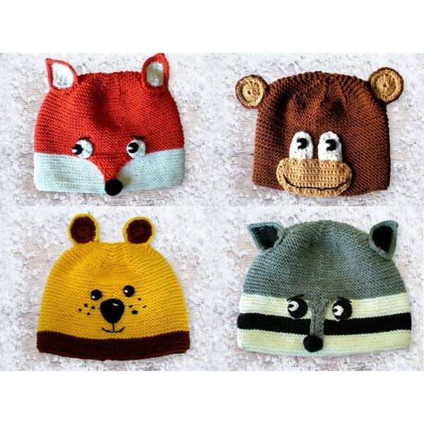 Strickanleitung Tiermützen 4 Größen - 4 Motive Bild 1