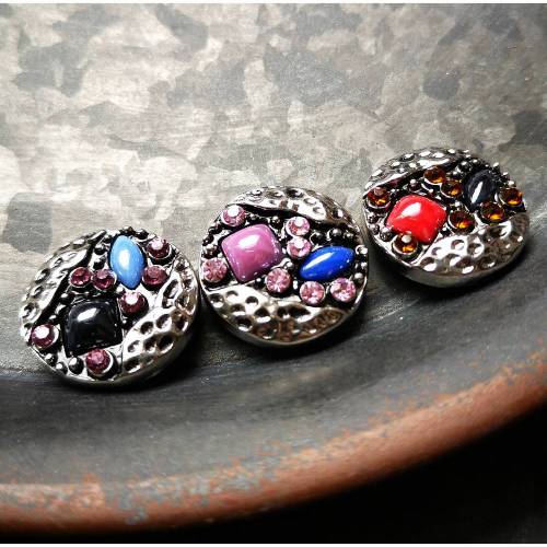 Button, Druckknopf, Druckknopfbutton mit Strass und Schmucksteinen, 20mm, Farbauswahl
