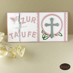 Gutscheinkarte zur Taufe Babykarte rosa Mädchen Taufkarte Wunscherfüller Glückwunschkarte