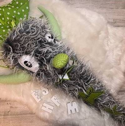 Schultüte, Zuckertüte, Schulstart, Monster, Fell, genäht, mit Namen, personalisierbar, Einschulung, Junge, Mädchen