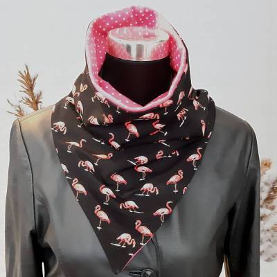 Schlupfschal in Dreiecksform, Dreieckstuch, Halstuch mit Flamingos wendbar