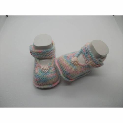 Handgestrickte Babyschuhe Ballerina *Katja* – Einzigartige Babyschühchen mit Herz-Muster