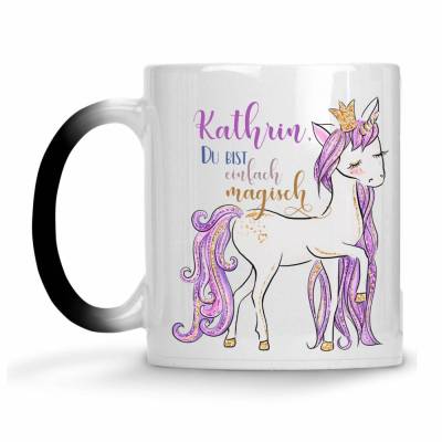 Tasse Einhorn Farbwechsel personalisiert mit Name Du bist einfach magisch