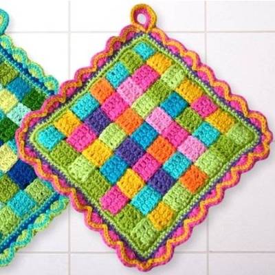 Häkelanleitung Topflappen im Webstil