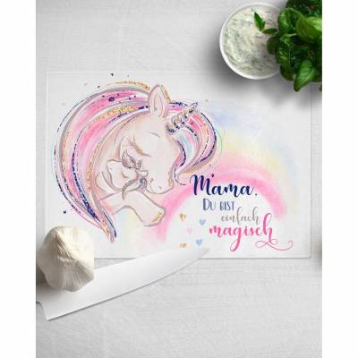 Einhorn Schneidebrett Glas Geschenke für Mama