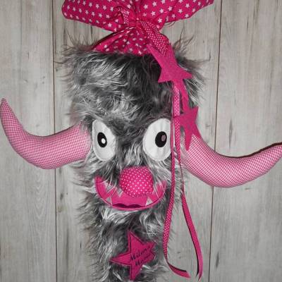 Schultüte / Zuckertüte "Monster" für den Schulstart, graues Fell, Geschenk ,Einschulung, Mädchen, Jungen, mit Na