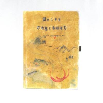 Reisetagebuch, DIN A5, fadengeheftet, handgefertigt, Hardcover, Windrose, Shangri La