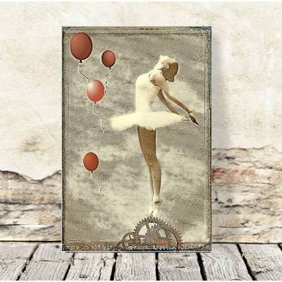 Collage TÄNZERIN rote Luftballons Bild auf Holz Leinwand Kunstdruck Wanddeko Vintage Shabby Steampunk online kaufen 