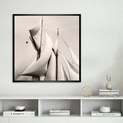 Schiffe Segel der Yacht Ramona 1888 Kunstdruck Poster ungerahmt - schwarz-weiss sepia Fotografie - abstrakt -  Vintage 