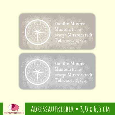 24 Adressaufkleber | Nautic Kompass - eckig 3,0 x 6,5 cm