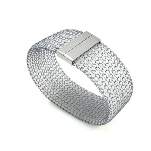 hand gestricktes MANSCHETTEN ARMBAND, Graphit mit transparentem Kautschuk Inlay