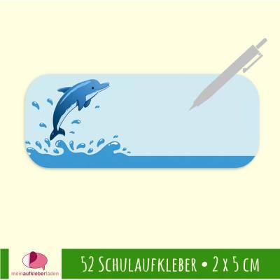 52 Schulaufkleber | Delfin - 2 x 5 cm - blanko zum Selbstbeschriften