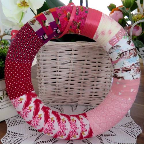 Türkranz Landhaus Patchwork Kranz rosa pink Deko Einzelstück Shabby Stoffkranz
