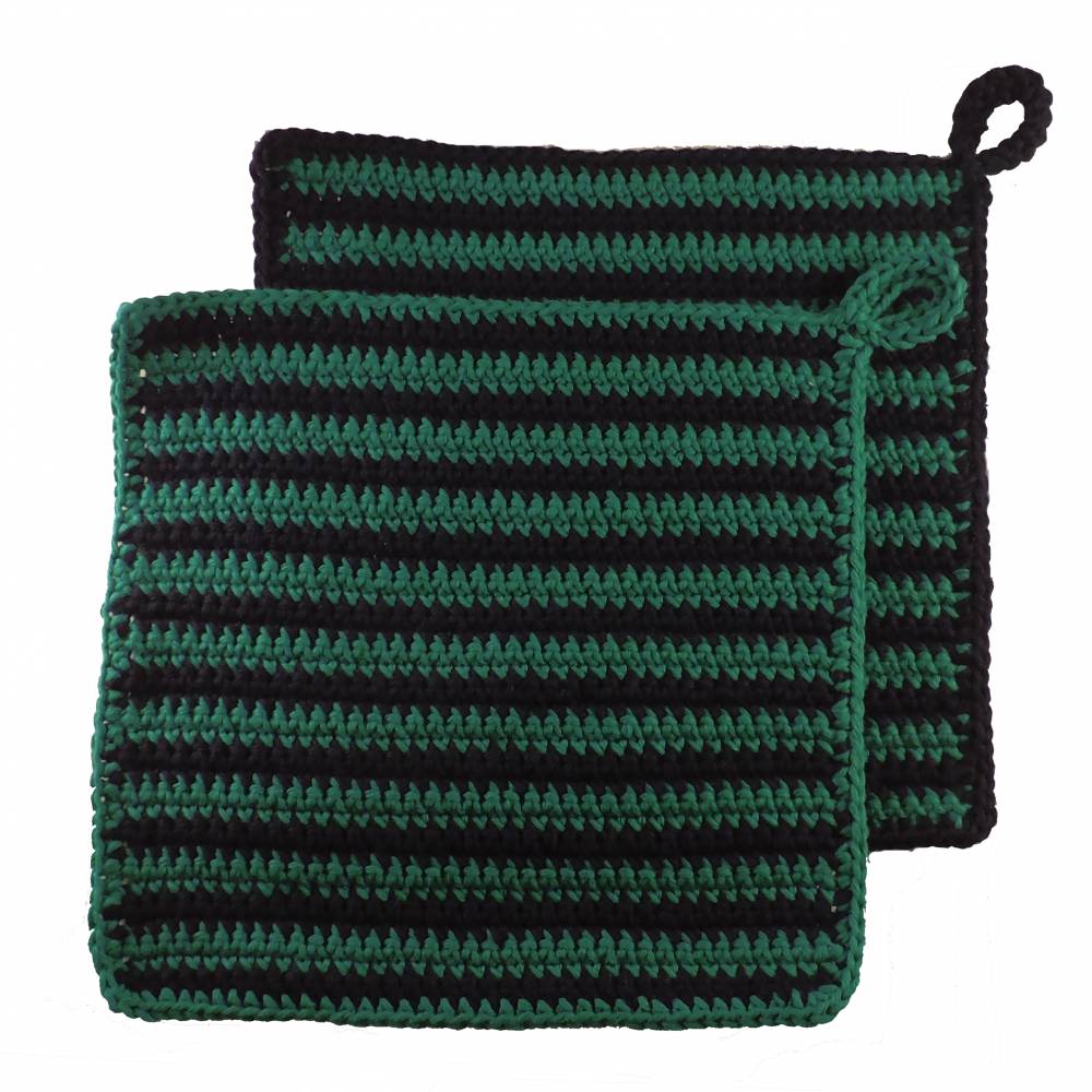 gehäkelte Retro Topflappen – Grün/Marine, 2er Set, Baumwolle, Untersetzter, Handmade