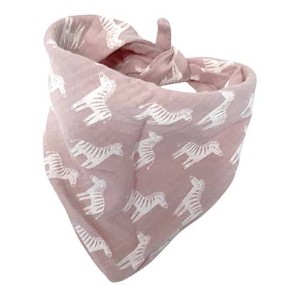 Musselin Tuch Babyhalstuch altrosa mit Zebras – Dreieckstuch zum Knoten aus 100% Baumwolle