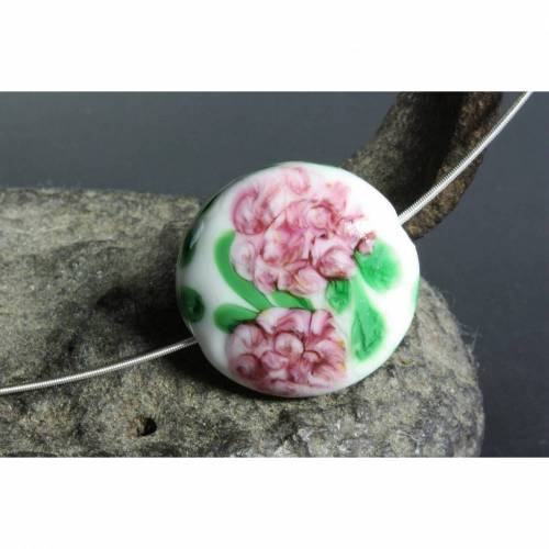 Glasperle "rosa Chrysanthemen", lampwork