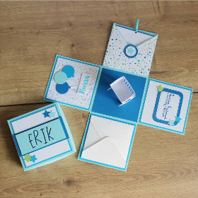Explosionsbox, Geldgeschenkverpackung zur Geburt "Babywiege" aus der Manufaktur Karla