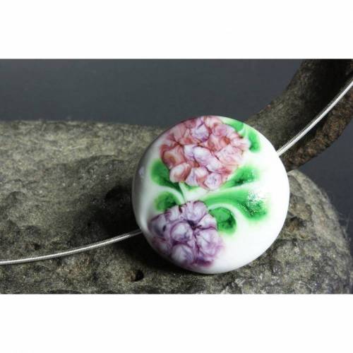 Glasperle "rosa/lila Chrysanthemen", lampwork