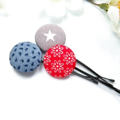 3er-Set Haarklammern Haarnadeln Blümchen Stern rot grau blau Geschenk Mitbringsel