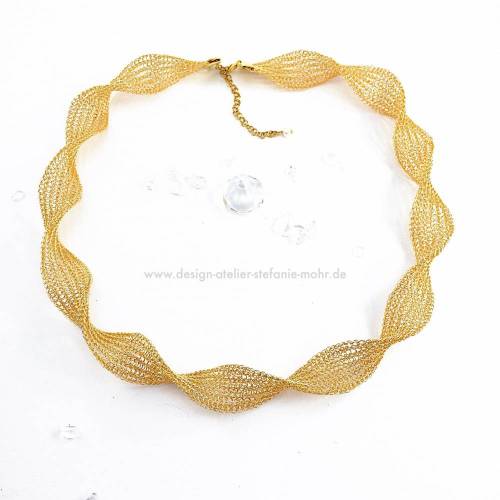 LET'S TWIST! hand gestricktes und gedrehtes COLLIER / Kette aus silber- ODER goldfarbigem Kupferdraht