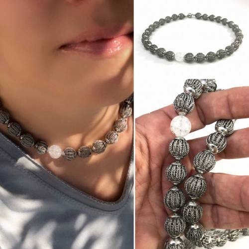 UNIKAT -  Statement COLLIER mit doppelt gestrickten Edelstahl Mini-Kugeln und Edelstahl Magnetverschluss