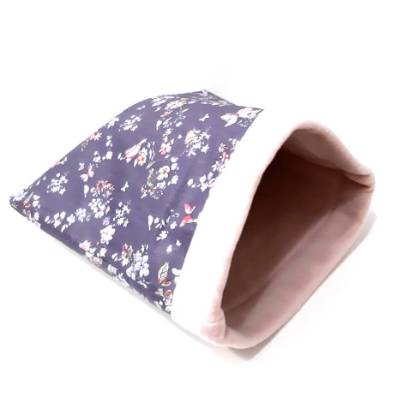 Lila Kuschelsack für Meerschweinchen – Kuschelhöhle aus Baumwolle & Fleece