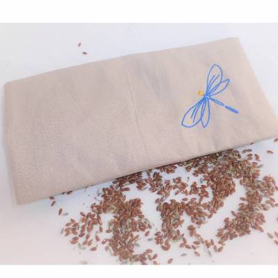 1 Stück Augenkissen Yoga, Libelle, abnehmbarer Bezug, waschbar, beige, Farbauswahl, mit Leinsamen und Lavendel, bestickt, Meditation, Entspannung, Dieda
